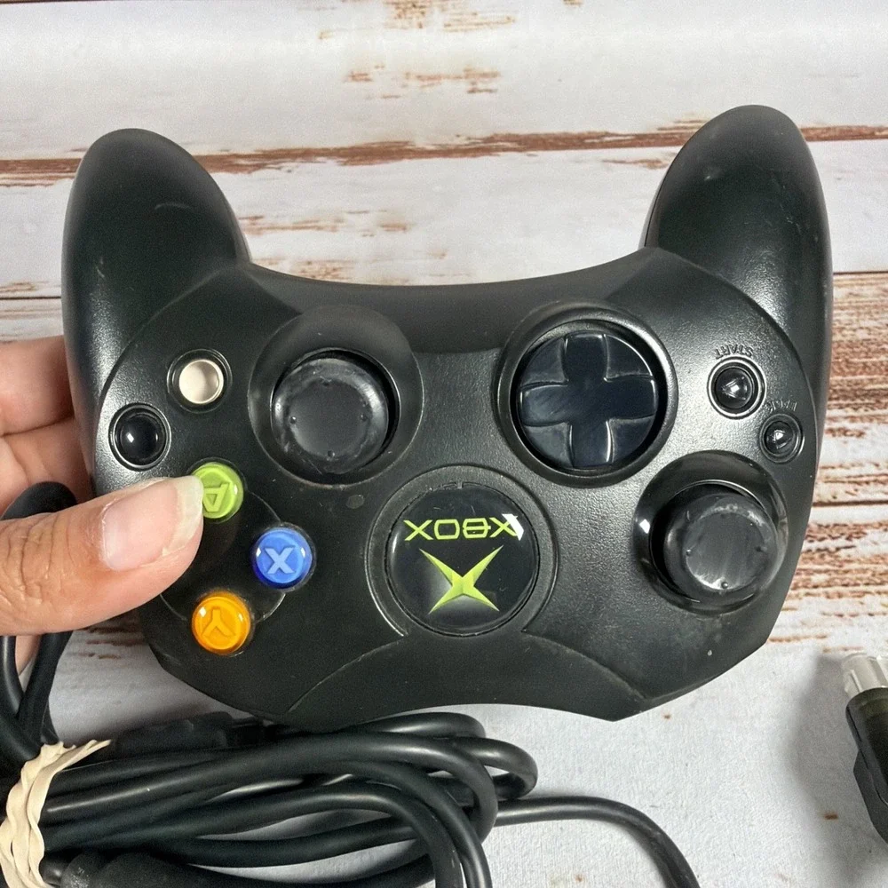 Original Xbox OEM S Type Controller Black Cable Missing USB Breakaway Dongle
